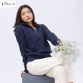 Trikaya Women Woollen Half Zipper Pullover- Dark Blue. 