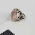 Pure Silver Unisex Ring With Natural Rose Quartz/ 10 Gram. 