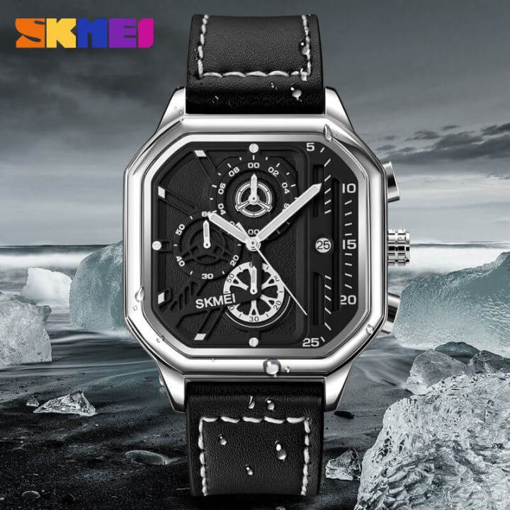 SKMEI 1963 Fashion Multifunction Chronograph Date Display Watch For Men - Silver/Black