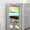Multi Functional Refrigerator Foldable Rack Side Multi Layer Shelf with Hooks -White/Black. 