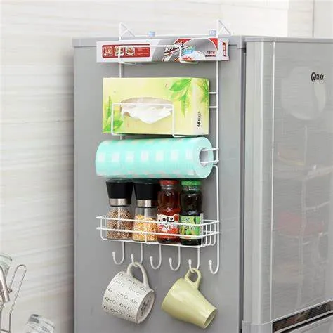 Multi%20Functional%20Refrigerator%20Foldable%20Rack%20Side%20Multi%20Layer%20Shelf%20with%20Hooks%20-White/Black%20-%20Image%204