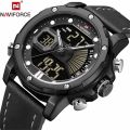NAVIFORCE Nf9172 Dual Time Digital Analog Function Genuine Leather Strap  Fashion Watch. 