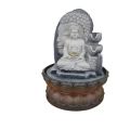 Lord Buddha 3 Steps Water Fountain with LED Lights and Water Pump (Brown, Stone Gray, 12" X 8" X 8"). 