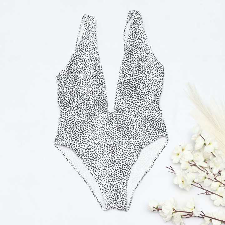 White/Black Color Polka Dot Swimwear / Swimsuit For Women