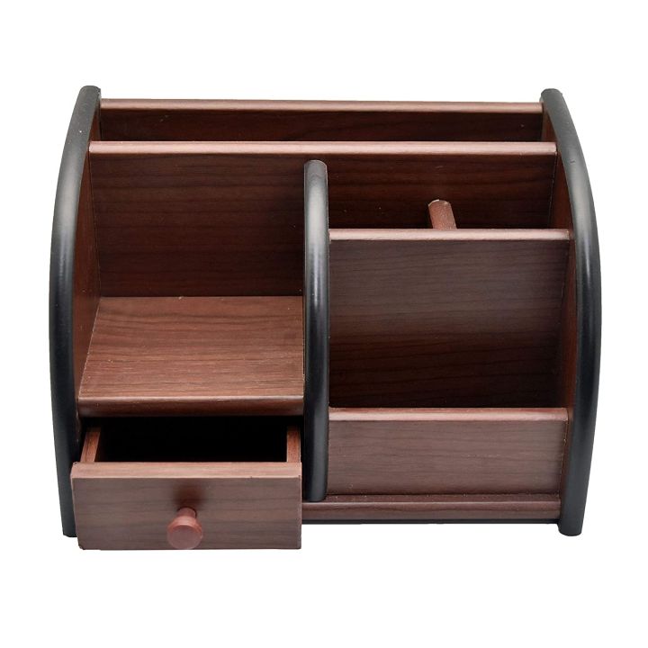 Cubic 8001 Wooden Pen Stand (Brown) | Wooden Multipurpose Pen Holder Office Desk Accessory | Wooden Pen Stand