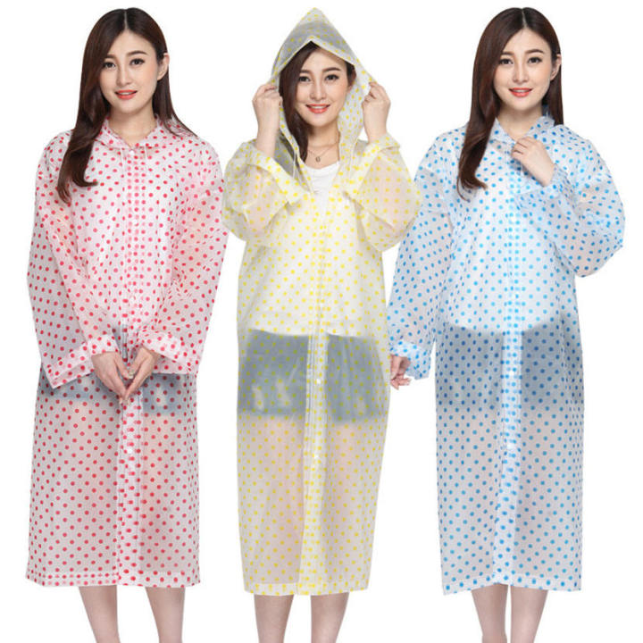 EVA Transparent Polka Dot Print Hooded Front Button Raincoat