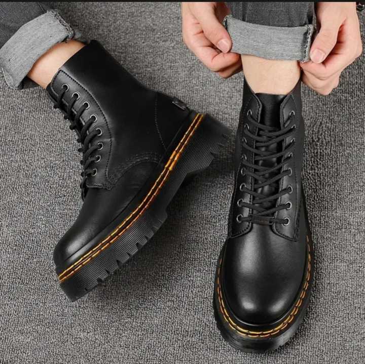 Tirpal Sole Martin Black lace up Solid Boot for Men (NAVYA Store)