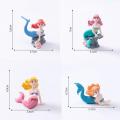 4Pcs Kawaii Reef Mermaid Doll Fish Tank Aquarium Decorations Ornaments Home Decor Cute Cake Topper Toy Gift DIY Decoration QINGHE. 