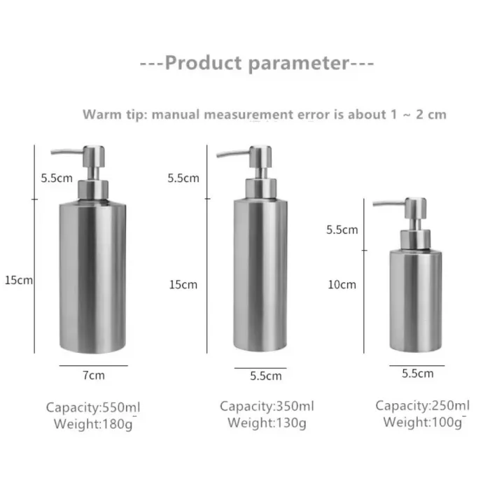 Multipurpose%20Cylindrical%20Countertop%20Sink%20Soap%20Dispenser%20250ml/350ml/550ml%20Manually%20Pressing%20Emulsion%20Bottle%20Stainless%20Steel%20High%20Quality%20Liquid%20Soap%20Bottle%20Hand%20Sanitizer%20-%20Image%202