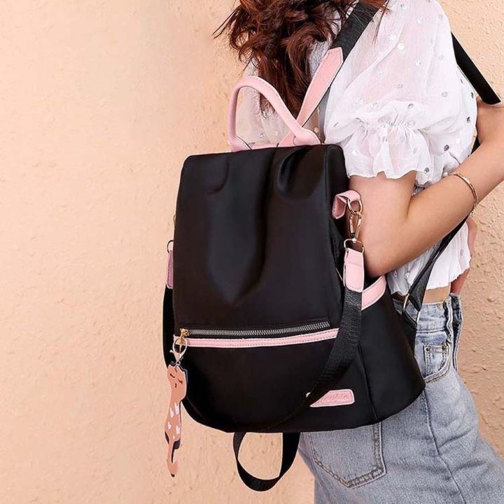 Portable%20Cloth%20Women%20Daily%20Backpack%20Anti-theft%20Cat%20PU%20Pendant%20Oxford%20Cloth%20Daypack%20Anti-splash%20Water%20Scratch%20Prevention%20Contrast%20Color%20School%20Bag%20Women%20-%20Image%205
