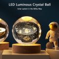 Night Lights 3D Solar System Crystal Ball Night Light Warm White Wooden Base Fantasy Decoration Ball Projection Lamp. 