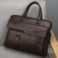 Leather Business File Bag Documents Bag With Laptop Compartment Office Bag For Men. 