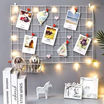 2 Foot * 1.5 Foot Steel Photo Collage Grid DIY Mesh Wire Frame | Metal Hanging Aesthetic Moments Photo Wall Décor for Home Living Room and Office