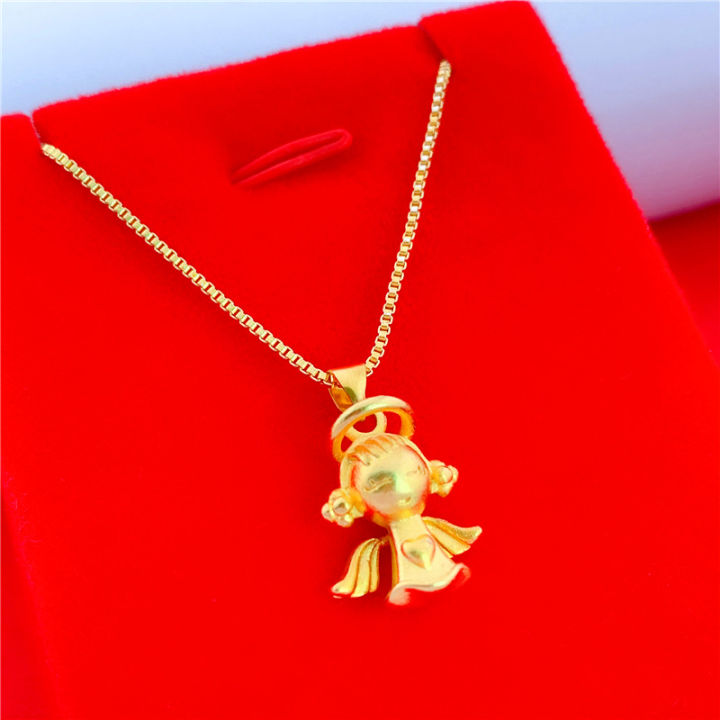 【Exclusive Offer】Necklace Women's Long-standing Color-plated 24k Gold Imitation Gold 999 Gold Angel Pendant Gold Jewelry