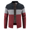 Men's sweater coat winter fleece-lined thick warm striped baseball collar sweater cardigan long sleeve outerwear sweater. 