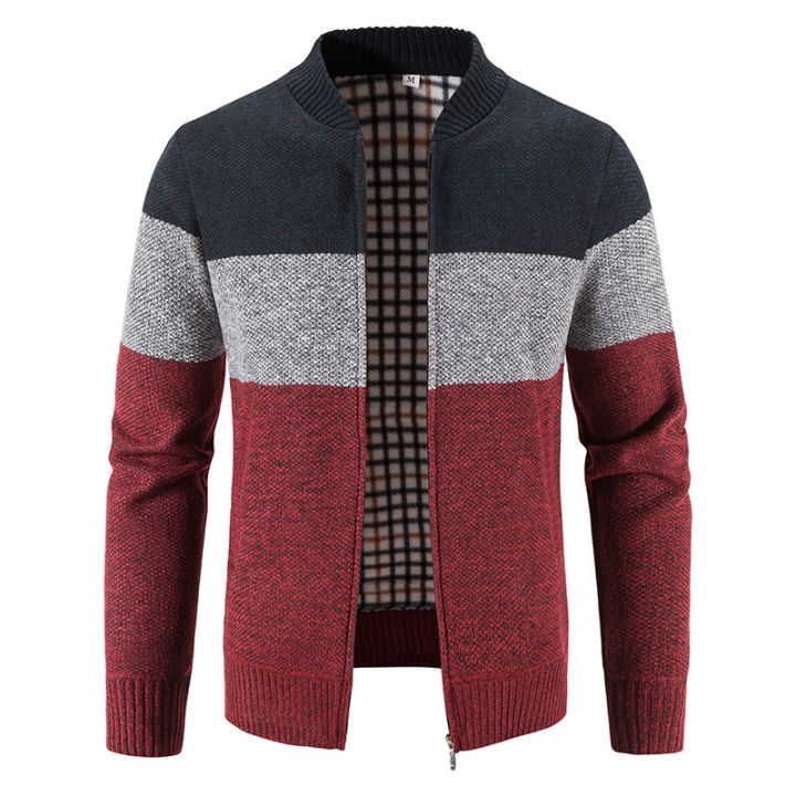 Men's%20sweater%20coat%20winter%20fleece-lined%20thick%20warm%20striped%20baseball%20collar%20sweater%20cardigan%20long%20sleeve%20outerwear%20sweater%20-%20Image%202