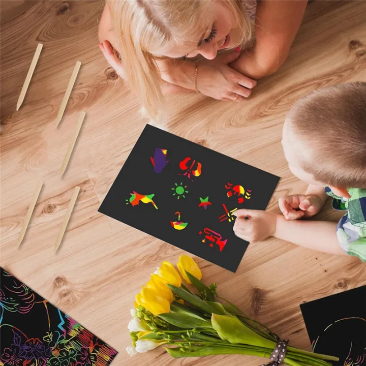 NCANRUI%20Rainbow%20Scratch%20Paper%20Art%20Set,%20Scratch%20Papers%20Supplies%20Black%20Scratch%20Drawing%20Art%20Crafts%20Sheets%20Notes%20Cards(59%20Pcs)%20-%20Image%204