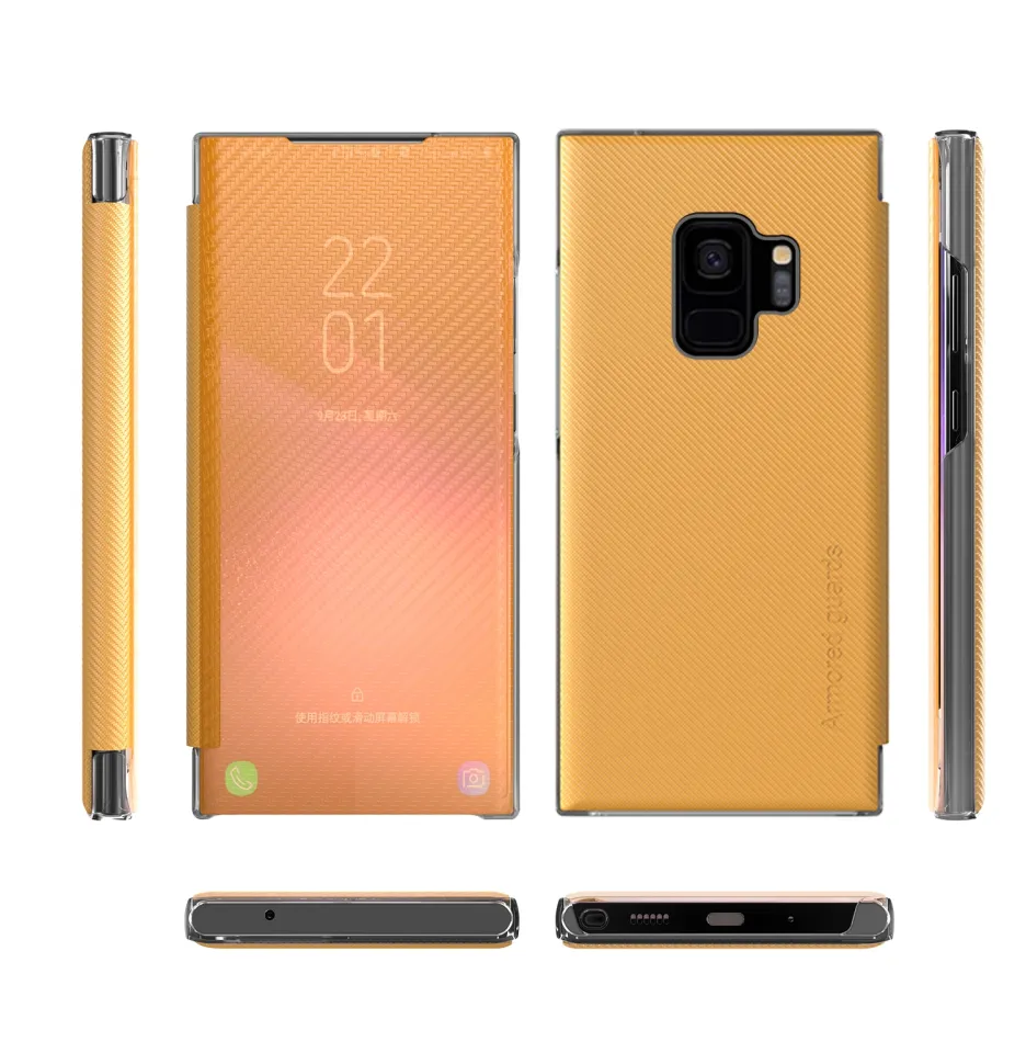 For Samsung Galaxy S9 Carbon Fiber Texture View Time Horizontal