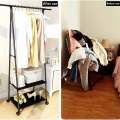 Triangle Simple Clothes Hanger Stand Storage Rack Coat Rack With Wheels. 