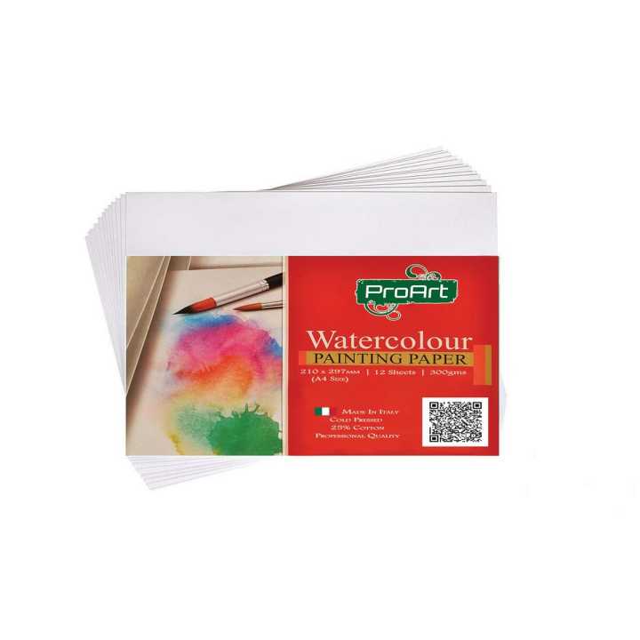 ProArt Artists- Watercolor Paper Pack A4 Size, 300GSM (25% Cotton-Cold Pressed) ,12 Sheets