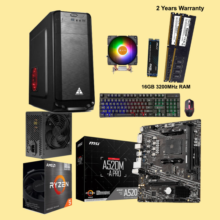 Gaming Desktop AMD Ryzen 5 5600G with Radeon Vega 7 Graphics | 16GB DDR4 3200MHz | 256GB SSD | RGB Mouse & Keyboard | Gaming Pc