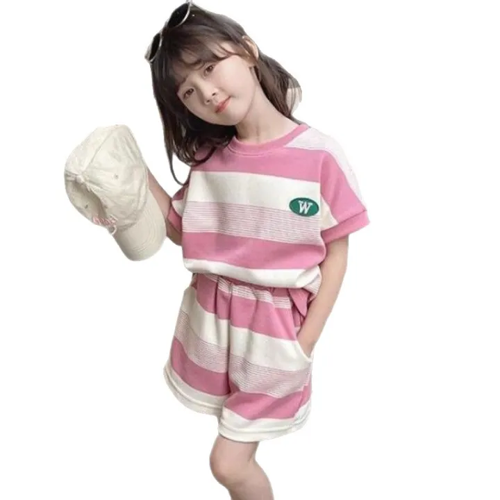 2025%20New%20Girls%20Summer%20Dress%20Set%20Cute%20Children's%20Foreign%20Fashion%20Clothes%20Baby%20Summer%20Short%20Sleeve%20Two-Piece%20Trend%20-%20Image%205