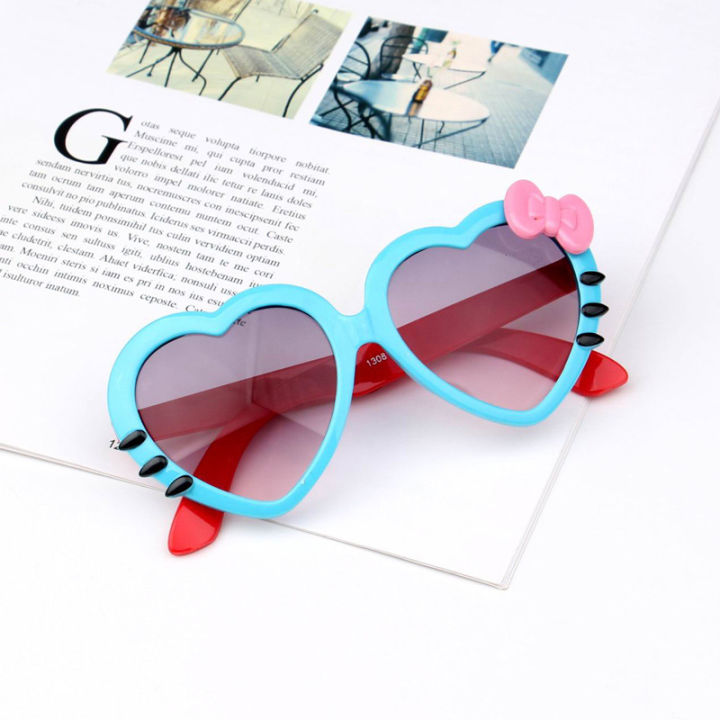 JIJIN fashion cartoon ultraviolet rays Kawaii heart shape HelloKitty sunglasses Sanrio cute ribbon glasses girl protection sunglasses kids toy gift