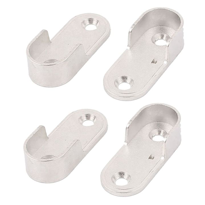 fasdaga Oval Wardrobe Hanging Rail Rod End Bracket Support Silver Tone 2 Pair