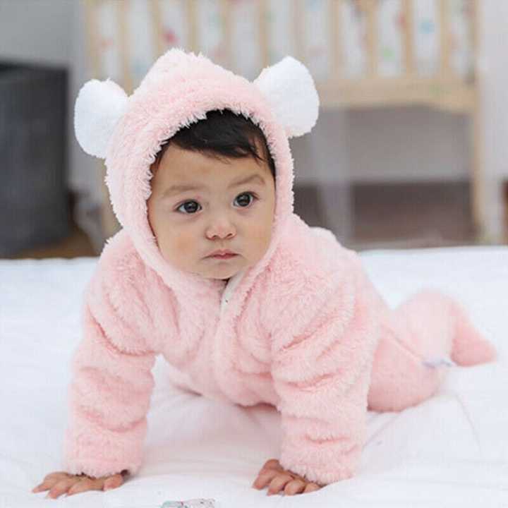 Cute Fox Hooded Baby Romper with Bib – Soft Winter Wear