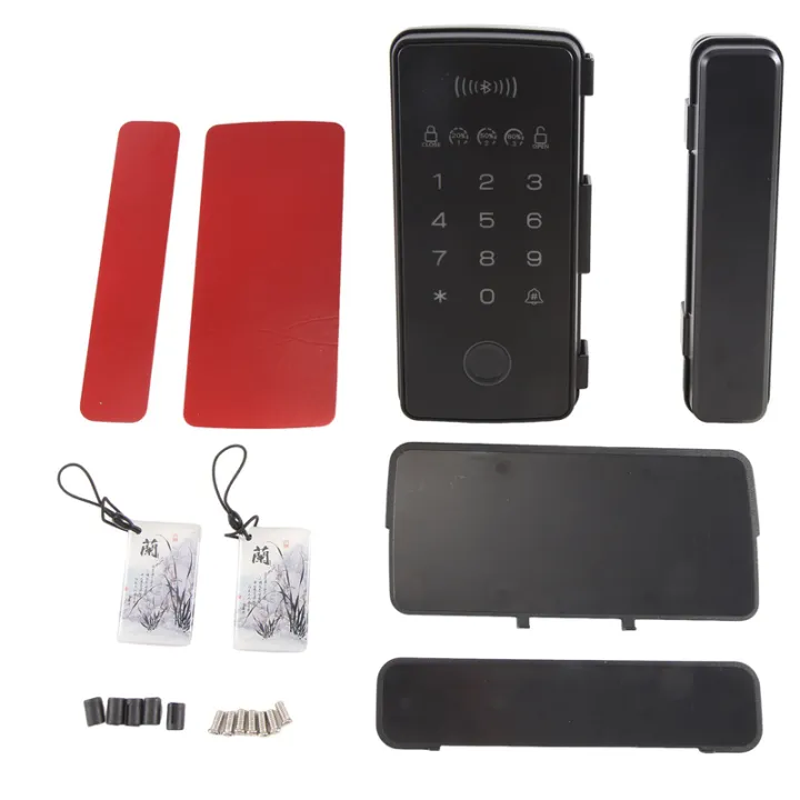 Framed Double Door No Hole Glass Door Fingerprint Lock Password Swipe ...