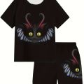 Fashionable Men's Casual Cool Cat 3D Printed Novelty Short Sleeve T-shirt and Shorts Set Summer Wear. 