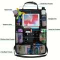 1pc Car Backseat Organizer With Clear Tablet Holder, 10 Storage Pockets Seat Back Protectors Kick Mats Travel Accessories. 