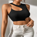 Chain Cut Out Crop Top Women Summer Y2K Clothes Solid Black Asymmetrical Neck Sleeveless Tank Top Streetwear High Street. 