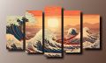 Wave Canvas Wall Art – Ocean Wave Sunset Wall Decoration-5 Piece. 