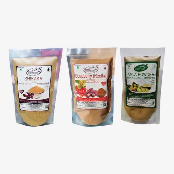 Himalaya Great Foods Hair Skin Care Combo Pack of Amla powder  100g / Soapberry (Reetha) powder 100g / Shikakai 100g