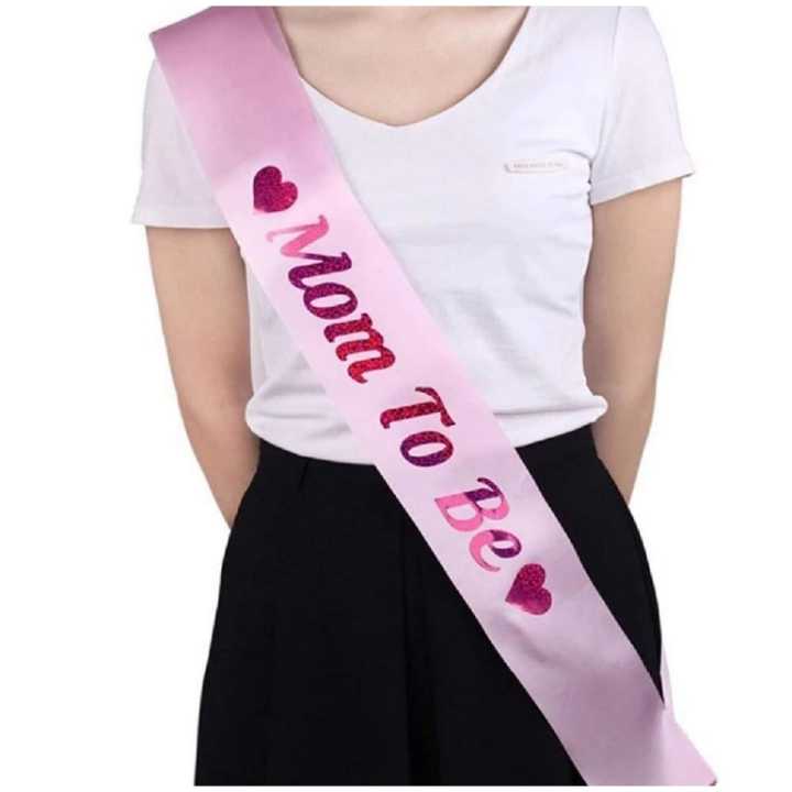 1 Pc Pink Baby Shower Satin Ribbon 'Mom To Be Sash' Shoulder Strap, Showing Words "Mom To Be" Party Props