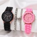 【Low price】Geneva Silicone Watch   Trendy Fashion   candy-colored watch set [Top-notch quality]. 