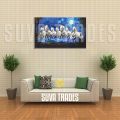 7 Horse Blue Background Wall Hang Animal Canvas Print With Wooden Frame by Suva Trades. 