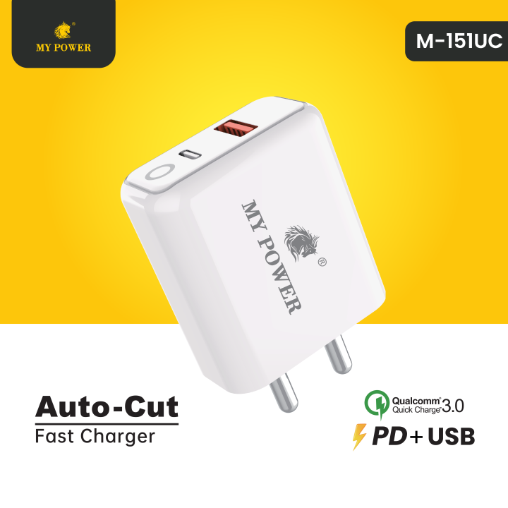 MY Power 18Watt AutoCut Charger With Pd Function And USB Output M151UC Fast Charging Adapter