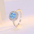 【New arrival】Sea Blue Diamond Topaz Ring Women's Natural Gemstone White Copper Plated 18K White Gold Proposal Ring. 