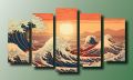 Wave Canvas Wall Art – Ocean Wave Sunset Wall Decoration-5 Piece. 