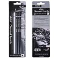 BRUSTRO Artists Charcoal Pencil - Set of 4 (3 Black Shade - Soft, Medium, Hard and 1 White - Medium). 