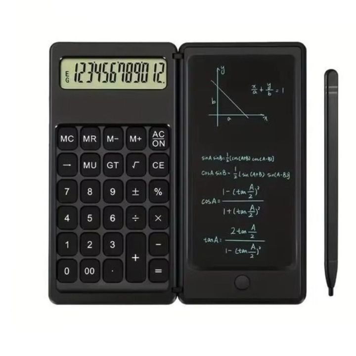 Lock Function Foldable Standard Function Calculator Writing Pad 12-Digit Math Calculator With Stylus with LCD Notepad Accounting Calculator for School Office