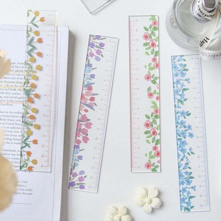 Flower Bookmark Ruler Double-duty 15cm Straight Ruler Creative Transparent Multifunction ...