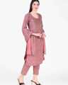 Pink Color Woolen Plain Full Sleeves Round Neck Design Kurtha Surwal Set With Dupatta For Women. 