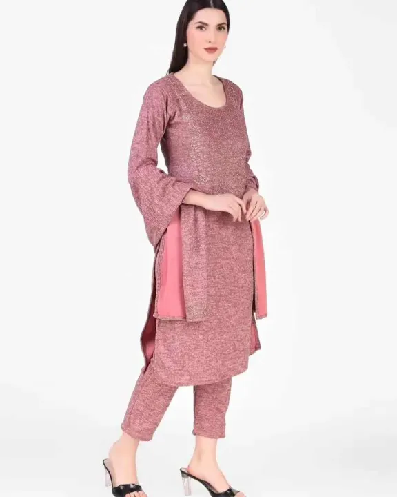 Pink%20Color%20Woolen%20Plain%20Full%20Sleeves%20Round%20Neck%20Design%20Kurtha%20Surwal%20Set%20With%20Dupatta%20For%20Women%20-%20Image%202