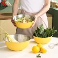 Stainless Steel Salad Mixing Bowl Kitchen Gadgets Large Capacity  Vegetable Storage Bowls Yellow/white with Scale Egg Beating Bowl Ramen. 