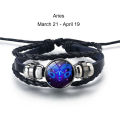 12 Constellation Zodiac Sign Braided Leather Bracelet Woven Glass Dome Bracelet MNP. 