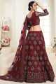 Fabdale Maroon Embroidered Semi Stitched Lehenga Choli with Dupatta | Wedding, Party & Festive Wear (ZLMF-005). 