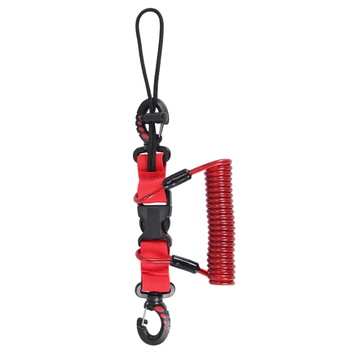 Scuba Diving Lanyard Coil Springs Camera Lanyard Spiral with Ring Dive for Dive Lights Underwater Diving Rods,Red